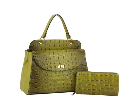 Fashion Croco and Plain Double Satchel with Wallet by hfstylish