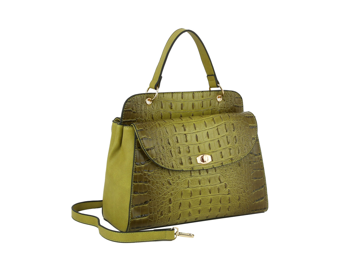 Fashion Croco and Plain Double Satchel with Wallet by hfstylish