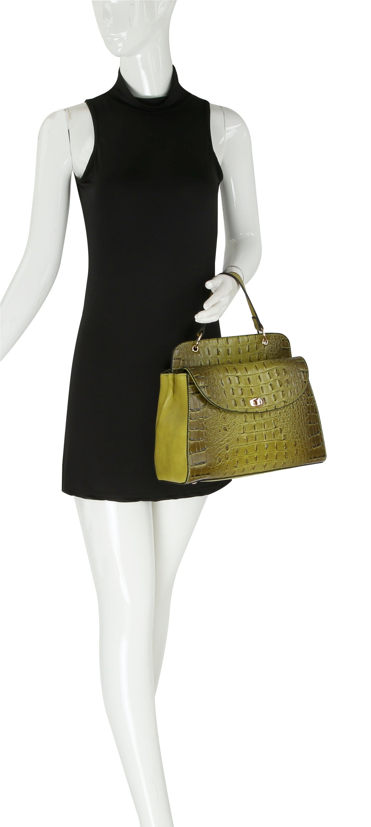 Fashion Croco and Plain Double Satchel with Wallet by hfstylish