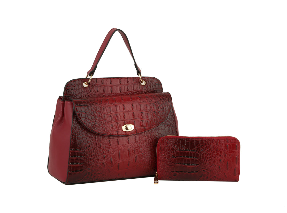 Fashion Croco and Plain Double Satchel with Wallet by hfstylish