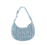 Quilted sequins denim shoulder bag by hfstylish