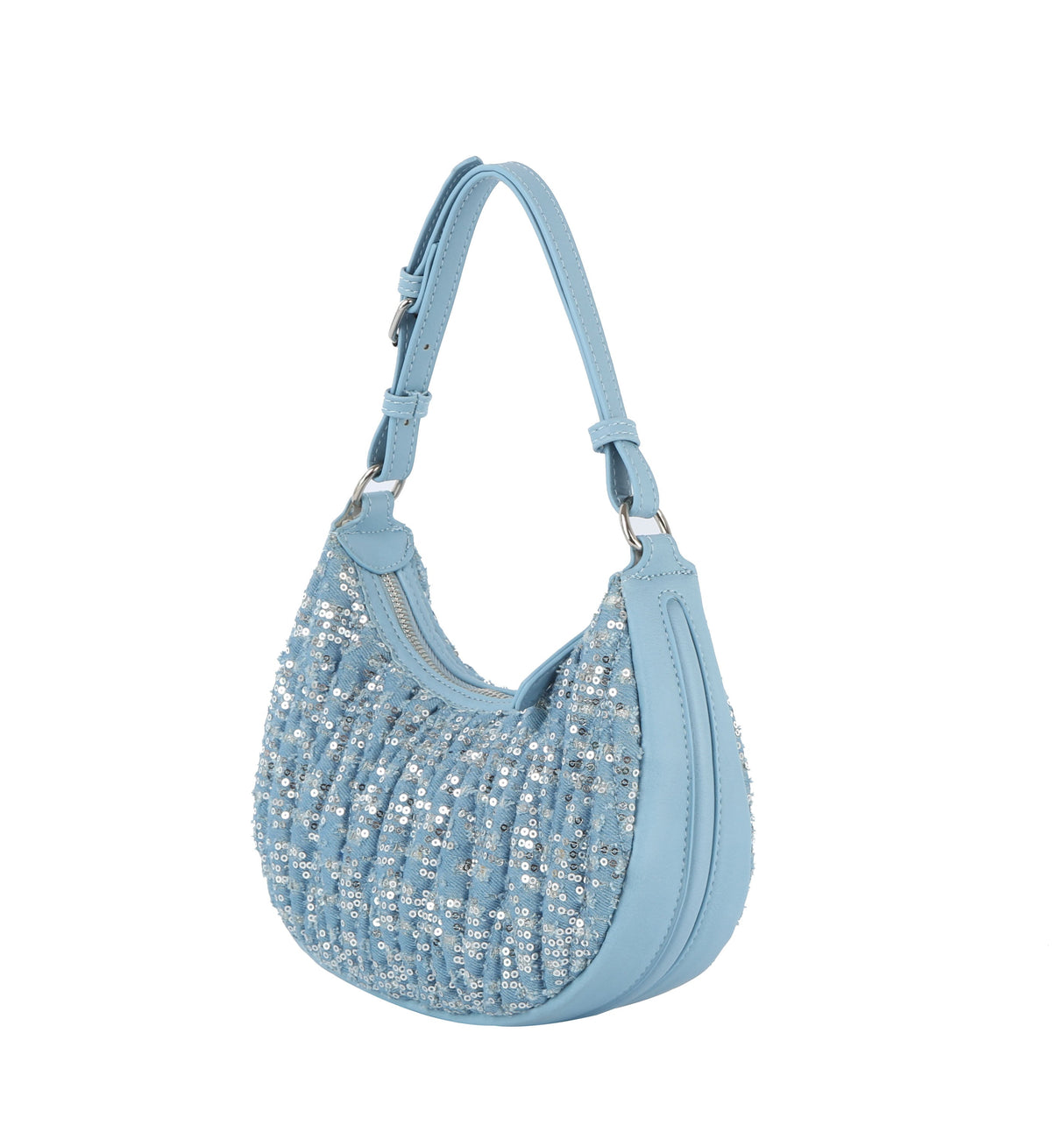 Quilted sequins denim shoulder bag by hfstylish