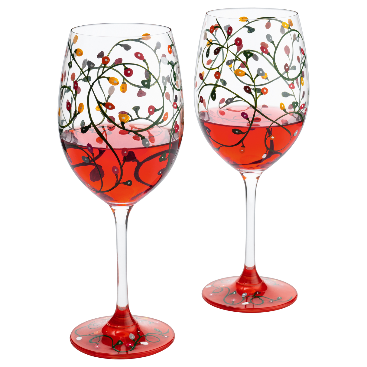 Stemmed Christmas Lights Wine Glasses Set of 2 - Hand Painted Wine Glass Ornament Light Bulbs Glasses, Perfect for Wine, Champagne, Holiday Parties and Festivities - 9.5" High, 21 oz Capacity by The Wine Savant