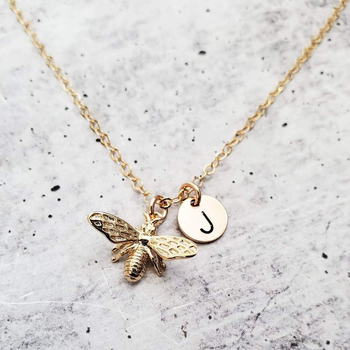 Dainty Bumble Bee Charm Necklace by Salt and Sparkle