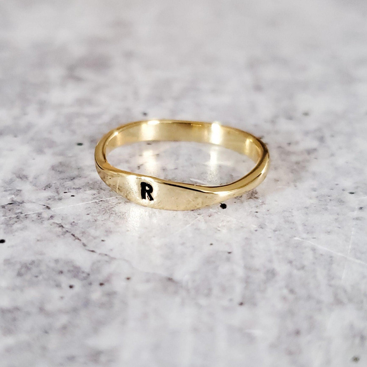 Dainty Gold Initial Ring by Salt and Sparkle