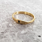 Dainty Gold Initial Ring by Salt and Sparkle