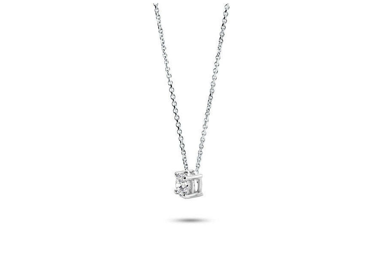 Dainty Solitaire Necklace 14k White Gold by VicStoneNYC Fine Jewelry