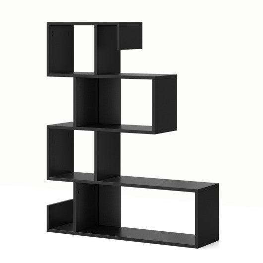 5-Tier S-Shaped Bookshelf Geometric Z-Shelf Bookcase with Open Cubes-Black