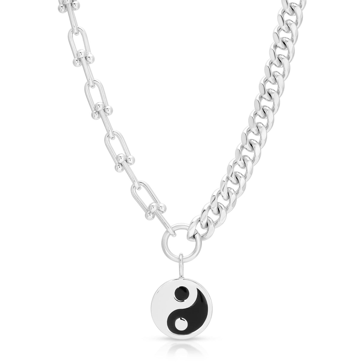 Dual Chain Necklace With Lage Enamel Yin Yang Pendant by eklexic jewelry