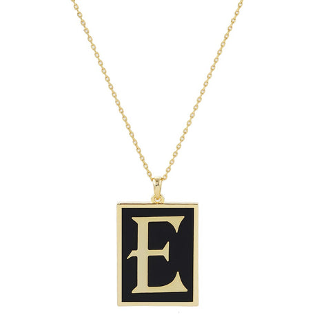 Gold Dipped Enamel Rectangle Monogram Pendant Necklace by Madeline Love