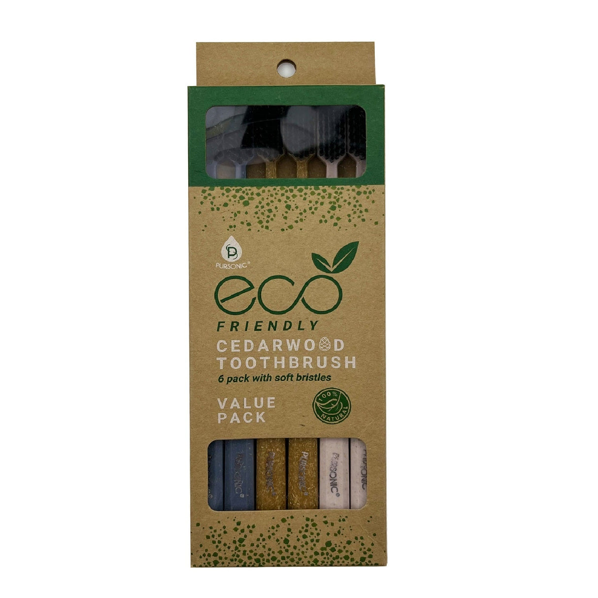 100% Eco-friendly Cedarwood Toothbrushes (6 Pack) by Pursonic