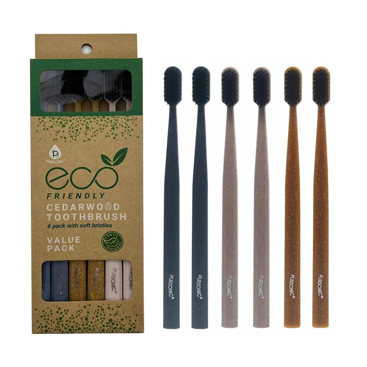 100% Eco-friendly Cedarwood Toothbrushes (6 Pack) by Pursonic