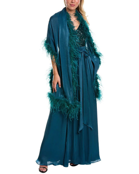 Badgley Mischka Feather Wrap sequin gown by Curated Brands