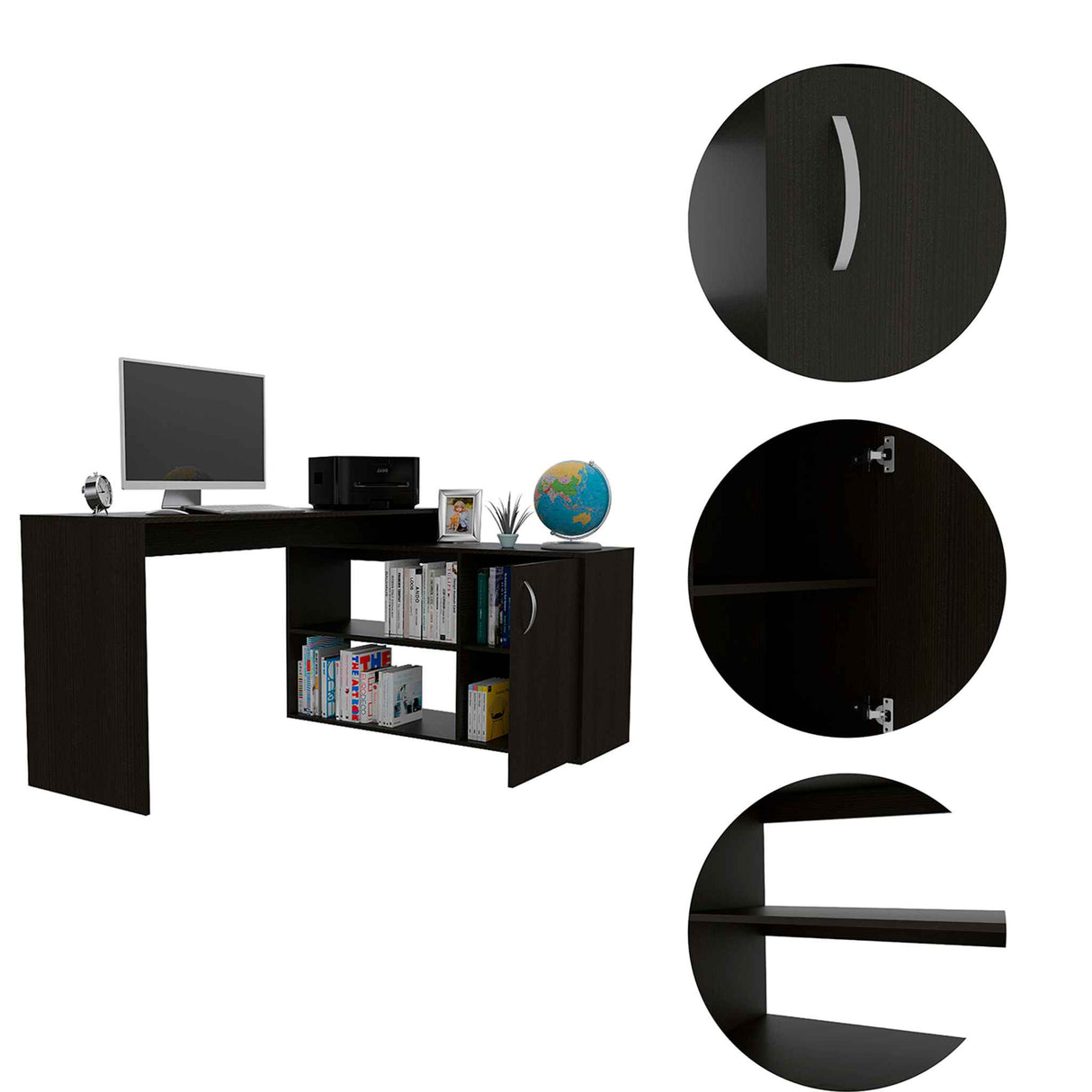 Dallas L-Shaped Home Office Desk, Two Shelves, One Drawer by FM FURNITURE