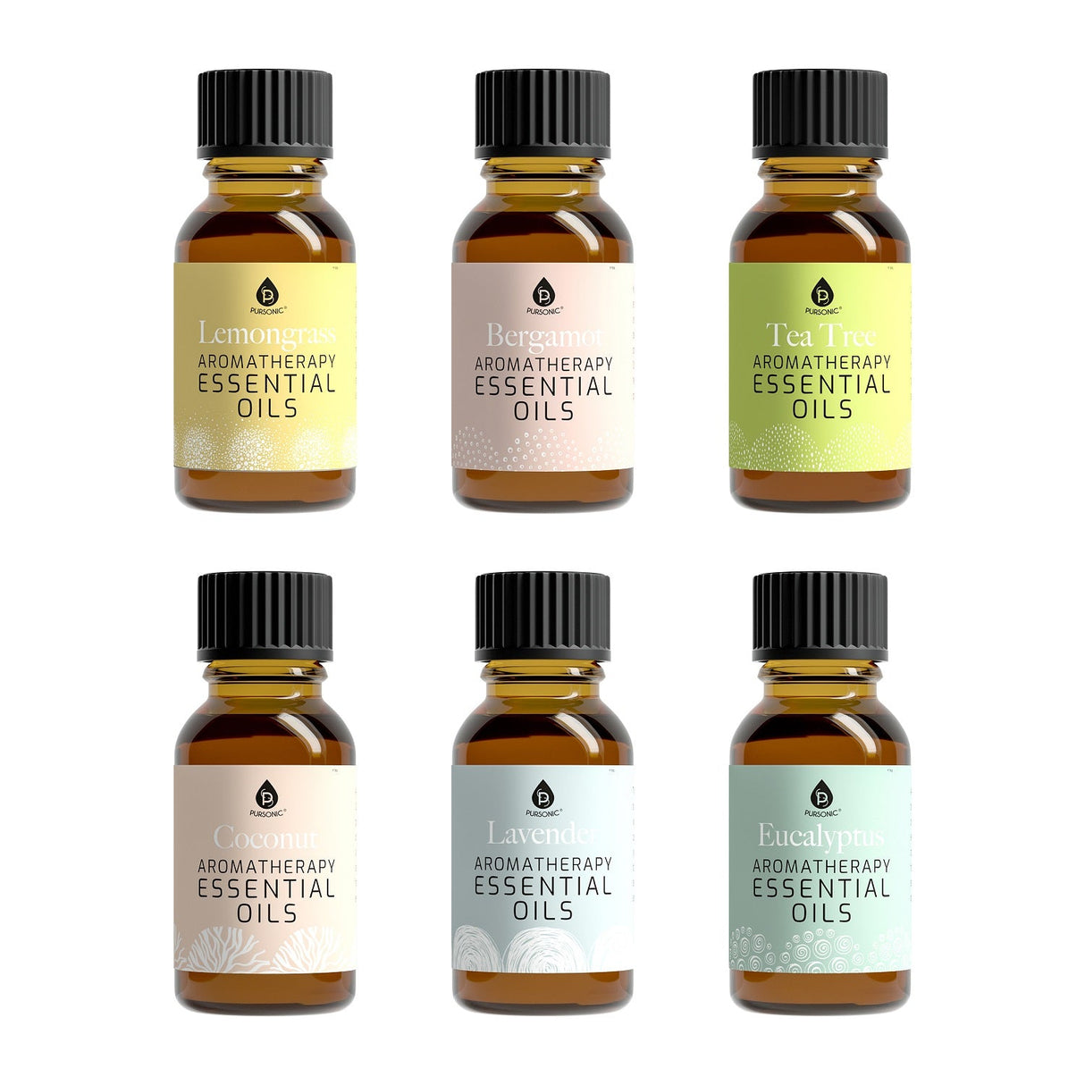 6 Pack of Aromatherapy Essential Oils by Pursonic