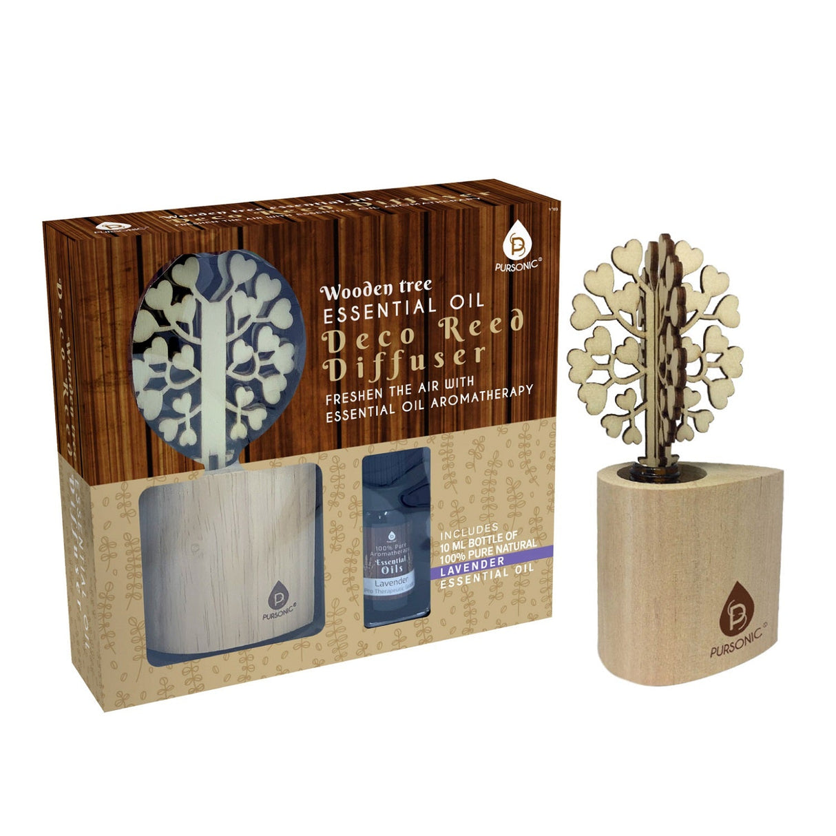 3D Wooden Tree Reed Diffuser with Lavender Essential Oil by Pursonic