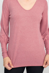 Ellen Tracy Scoop Neck Blouson Long Sleeve Solid Knit Jersey Top by Curated Brands