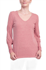 Ellen Tracy Scoop Neck Blouson Long Sleeve Solid Knit Jersey Top by Curated Brands