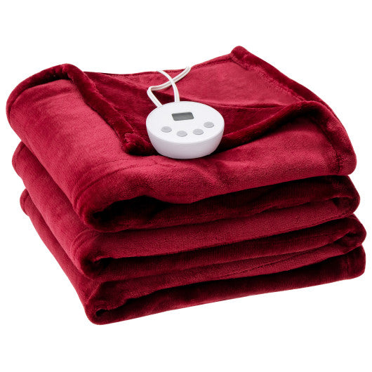 62 x 84 Inch Twin Size Electric Heated Throw Blanket with Timer-Red