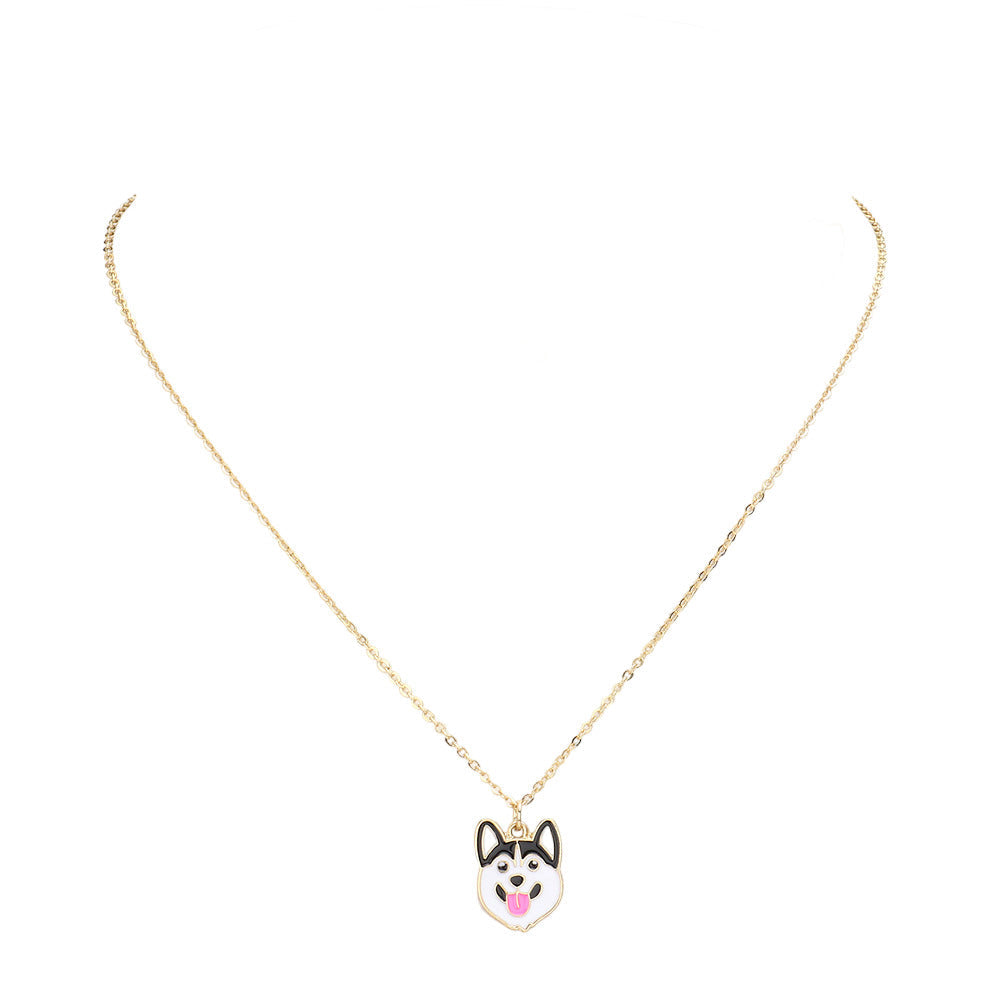 Enamel Metal Husky Dog Pendant Necklace by Madeline Love