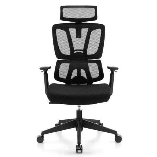 Ergonomic Office Chair with N Type Lumbar Support and Adjustable Headrest-Black