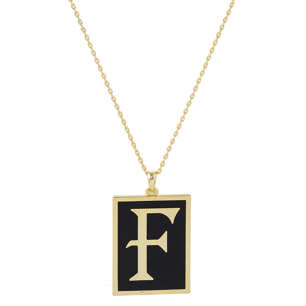 Gold Dipped Enamel Rectangle Monogram Pendant Necklace by Madeline Love