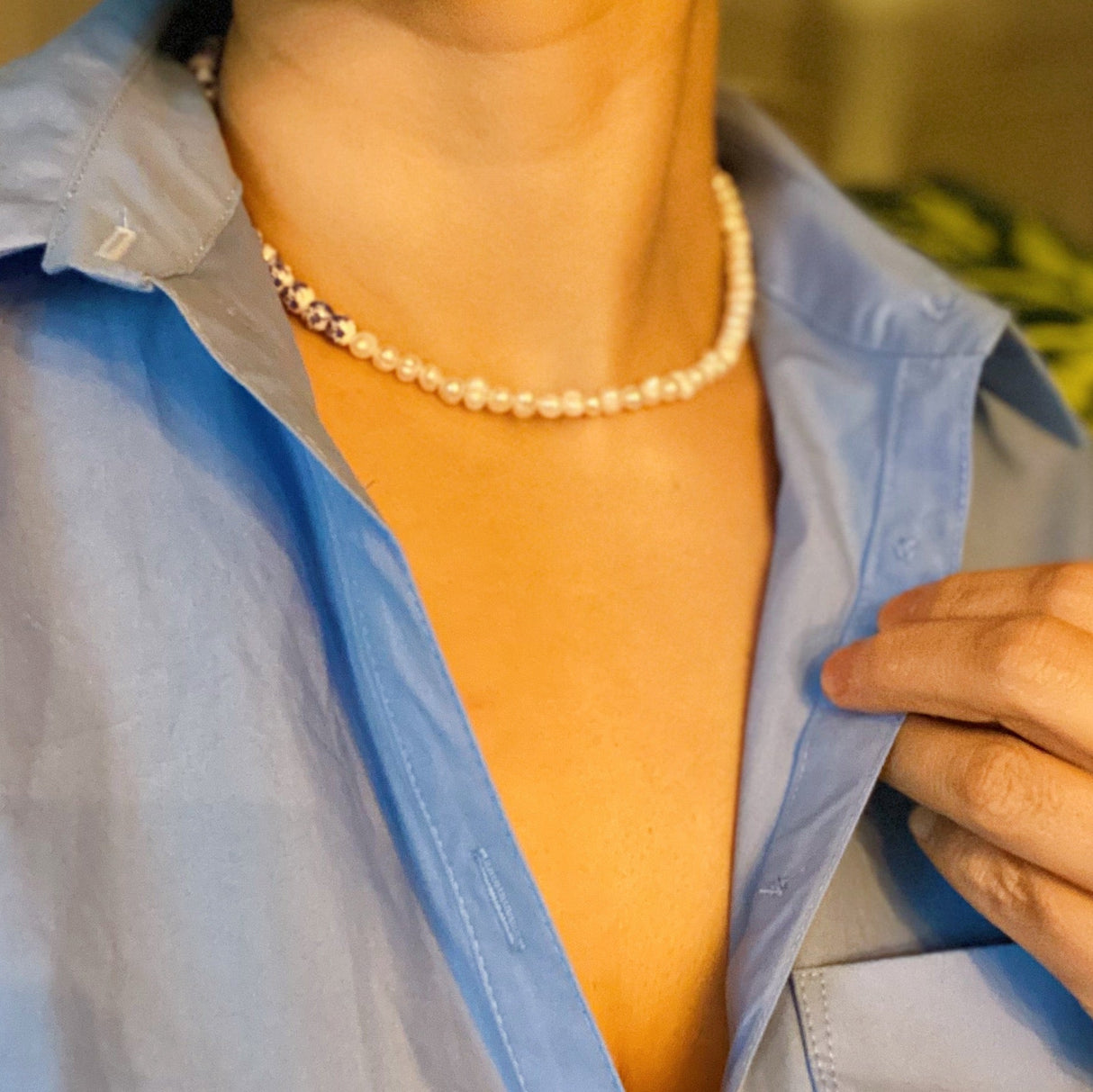 So Fresh Pearl And Porcelain Choker Necklace by Ellisonyoung.com