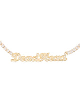 Dead Head Rhinestone Nameplate Necklace by Meghan Fabulous