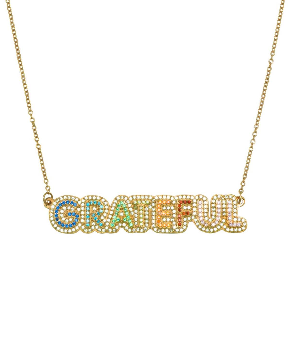 Grateful Rhinestone Nameplate Necklace by Meghan Fabulous