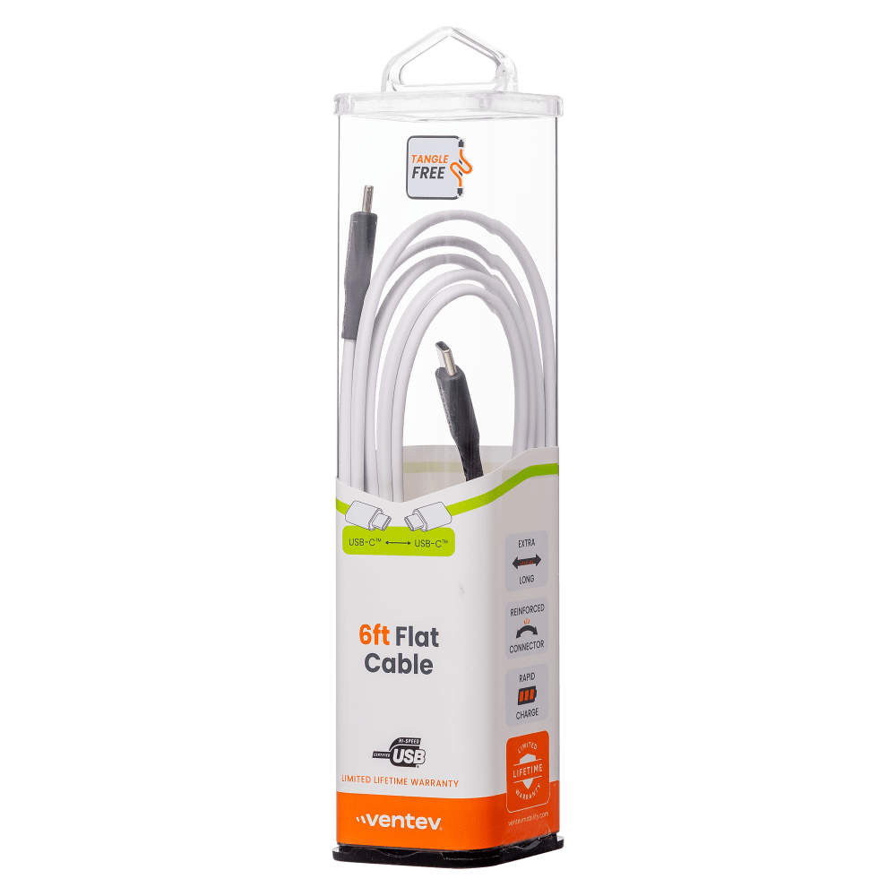 Ventev Chargesync Flat USB C to USB C Cable 6ft by Ventev