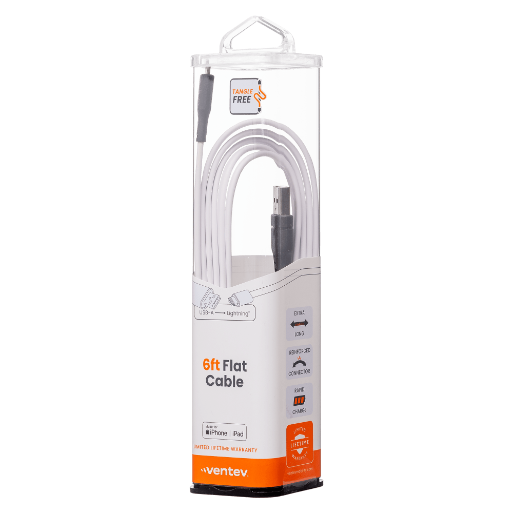 Ventev Chargesync Flat USB A to Apple Lightning Cable 6ft by Ventev