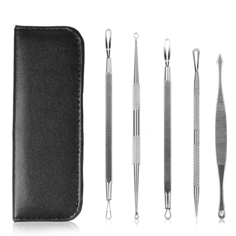 5 Pcs Blackhead Remover Kit Pimple Comedone Extractor Tool Set Stainless Steel Facial Acne Blemish Whitehead Popping Zit Removing for Nose Face Skin