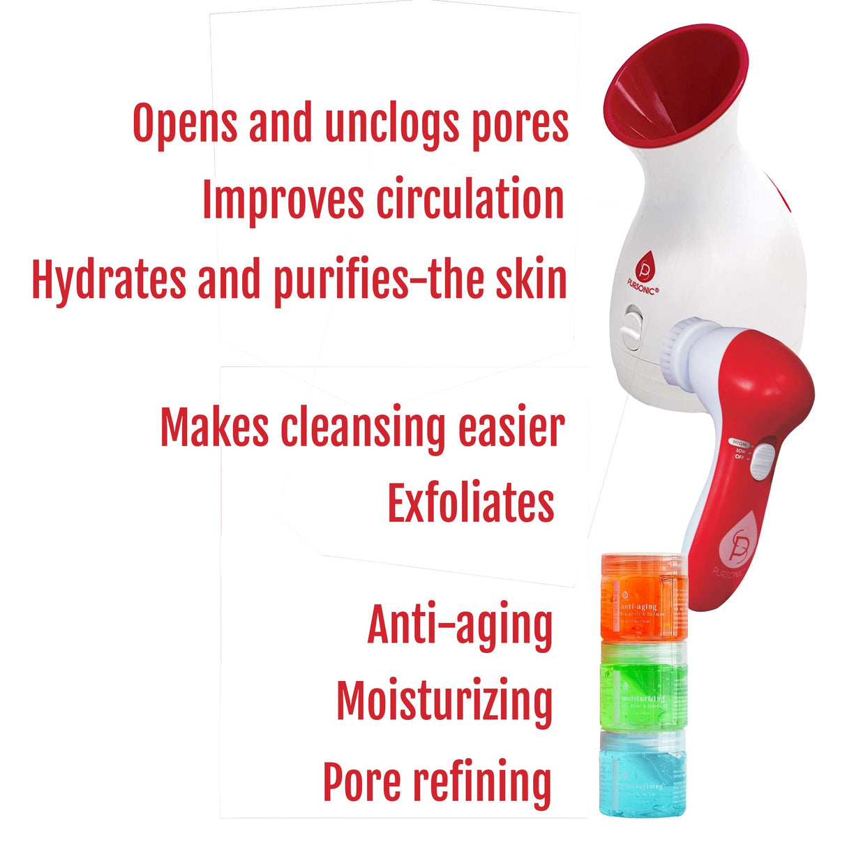 Pursonic Spa Facial Care Bundle: Facial Steamer, Cleansing Brush, & Gel Face Masks by Pursonic