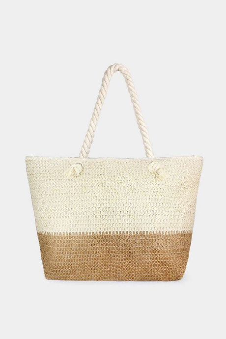 2 Tone Straw Beach Tote by Embellish Your Life