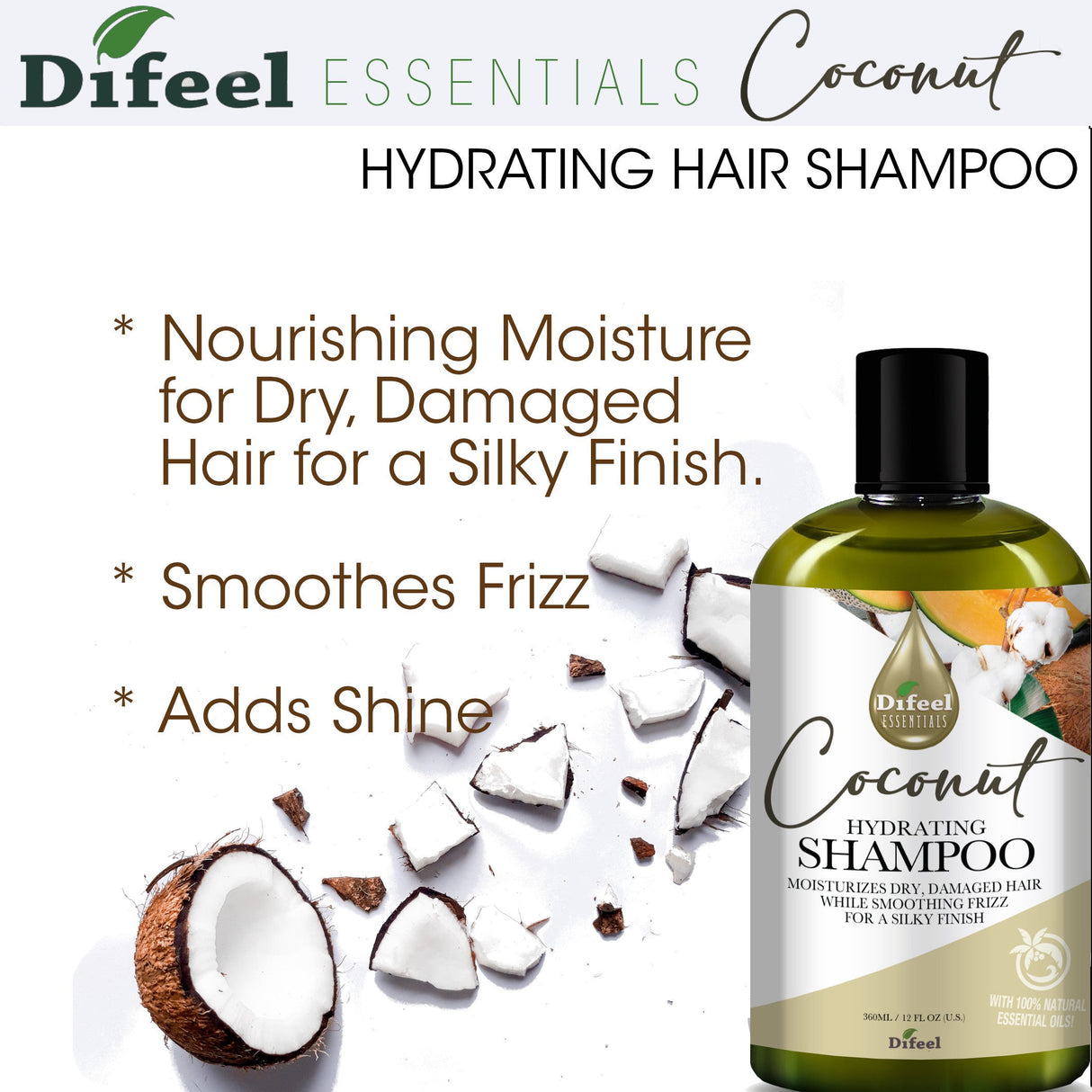 Difeel Essentials Hydrating Coconut - Shampoo 12 oz. by difeel - find your natural beauty