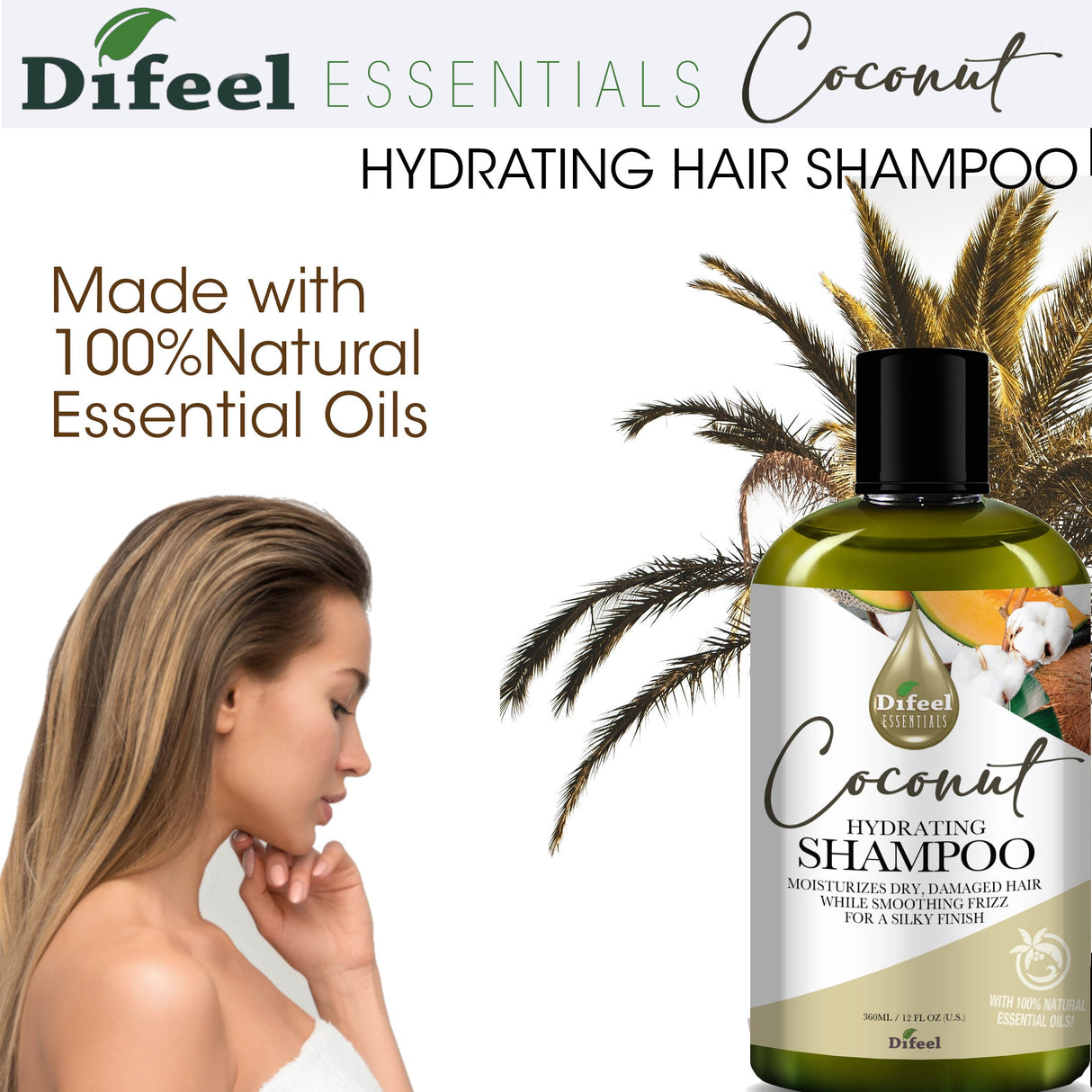 Difeel Essentials Hydrating Coconut - Shampoo 12 oz. by difeel - find your natural beauty