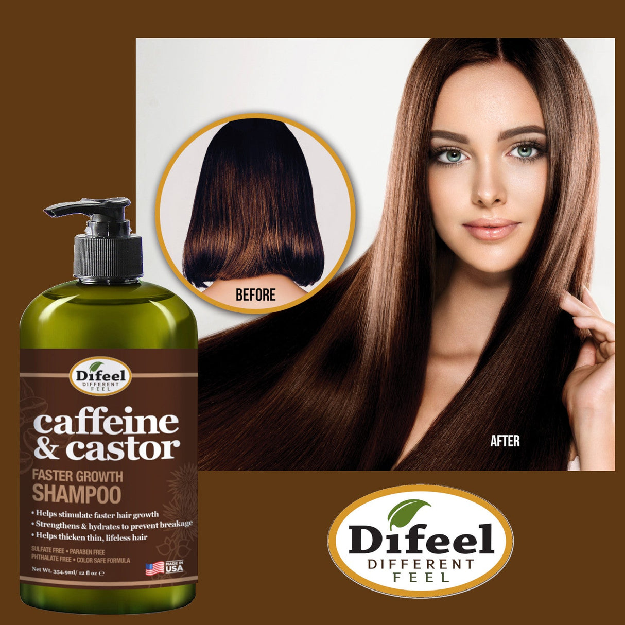 Difeel Caffeine & Castor Shampoo for Faster Hair Growth 12 oz. by difeel - find your natural beauty