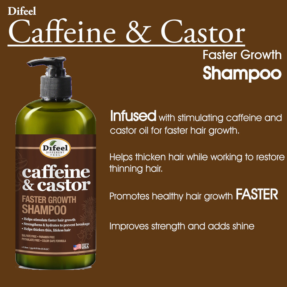 Difeel Caffeine & Castor Shampoo for Faster Hair Growth 33.8 oz. by difeel - find your natural beauty