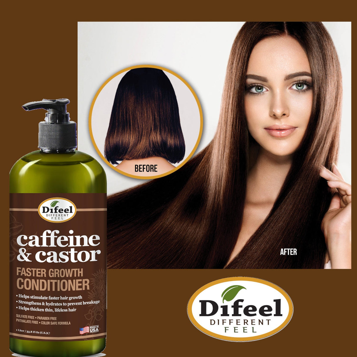 Difeel Caffeine & Castor Conditioner for Faster Hair Growth 33.8 oz. by difeel - find your natural beauty