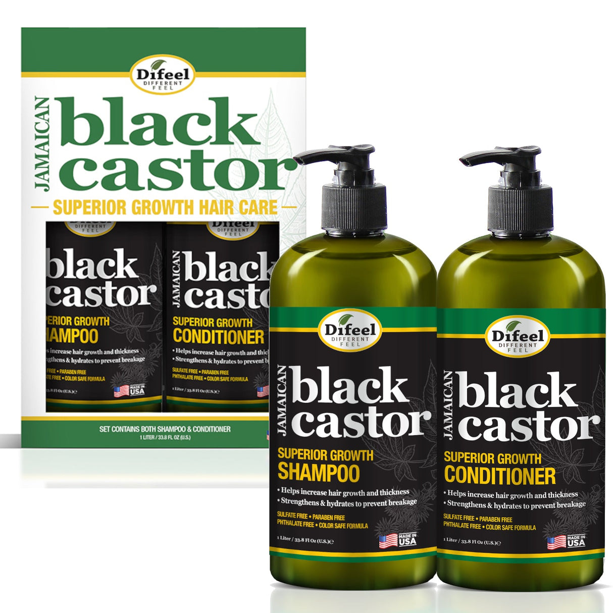 Difeel Jamaican Black Castor 2-PC Shampoo 33.8oz and Conditioner 33.8oz Gift Box - Shampoo & Conditioner Set by difeel - find your natural beauty