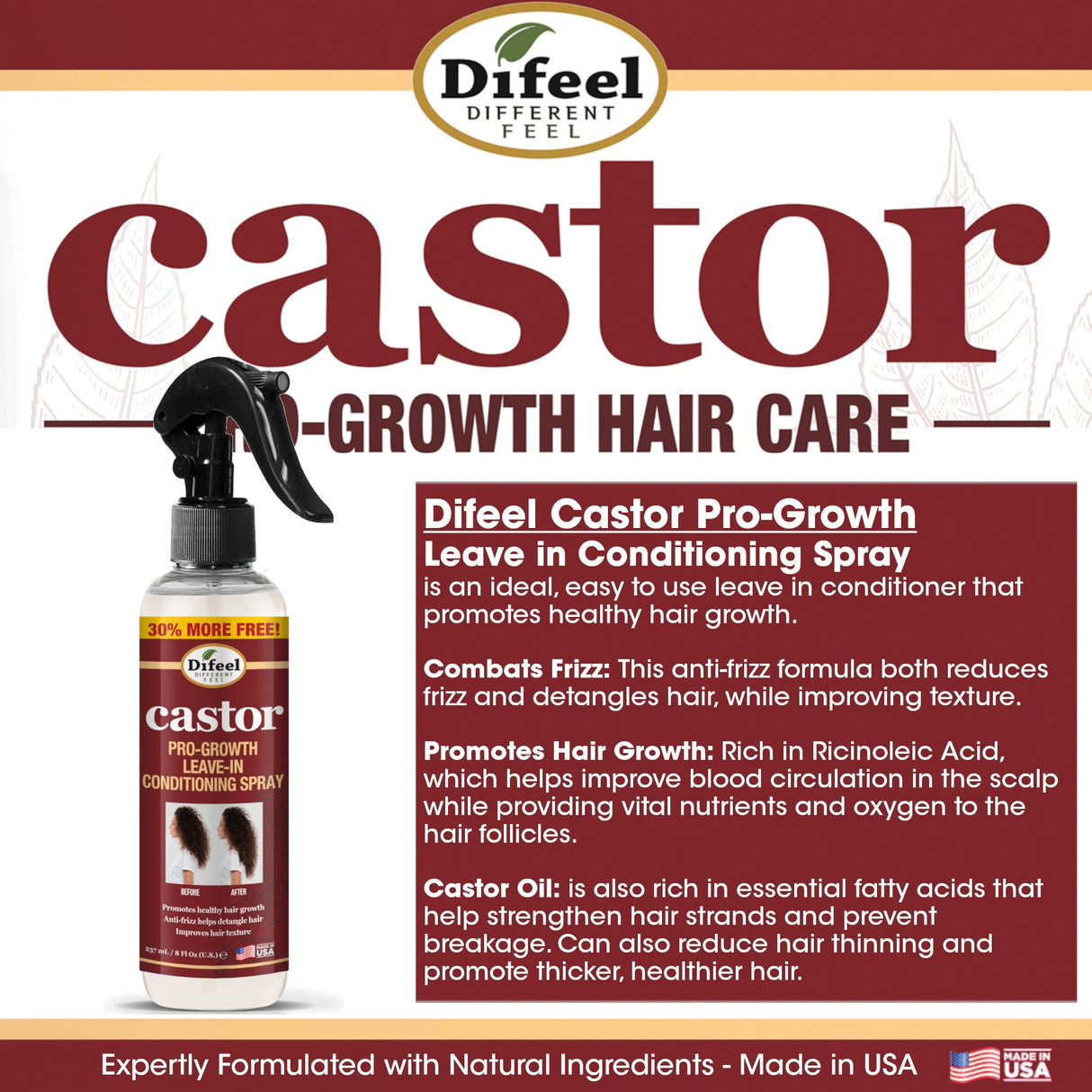 Difeel Castor Pro-Growth Conditioning Spray 8 oz. - Large Bottle by difeel - find your natural beauty