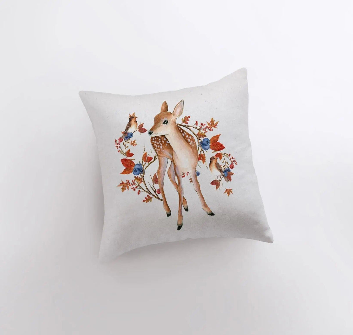 Fall Fawn Deer Looking Left Pillow Cover | Rustic | Fall Deer Decor | Birds and Deer | | Farmhouse Pillows | Country Decor | Gift for her by UniikPillows - Vysn