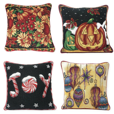 DaDa Bedding Set of 4 Pieces - Autumn Harvest Halloween & Christmas Ornaments Holiday Tapestry Throw Pillow Covers Bundle Pack - 16" x 16" by DaDa Bedding Collection - Vysn