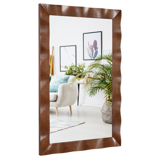 41.5 x 28 inches Farmhouse Wall Mirror with Solid Wood Frame-Brown