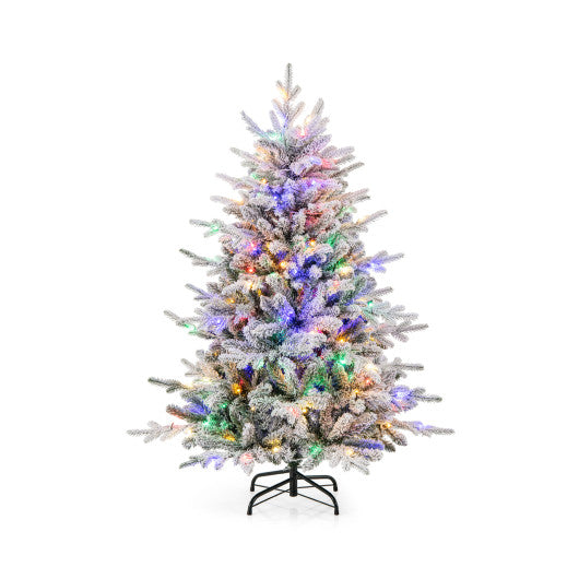 4.5 Feet Flocked Christmas Tree with 8 Lighting Modes and Multi-Color LED Lights-4.5 ft