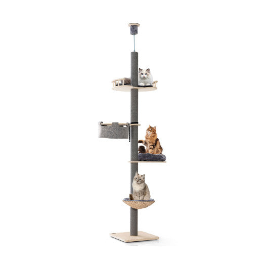 Floor to Ceiling Cat Tree with 93 Inch-107 Inch Adjustable Height-Gray