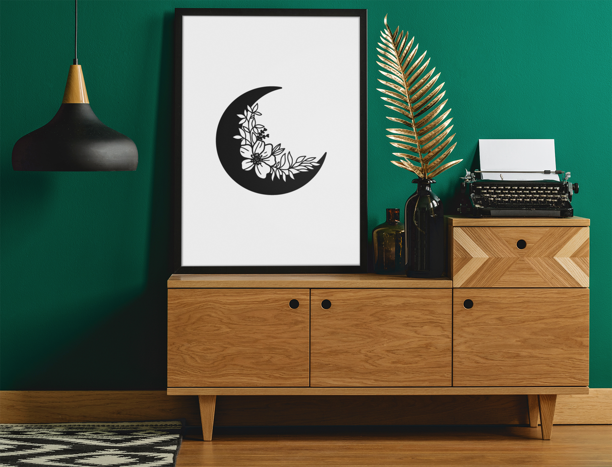 Floral Moon No.2 2022 Boho Hippie Simple Home Wall Decor Print by WinsterCreations™ Official Store