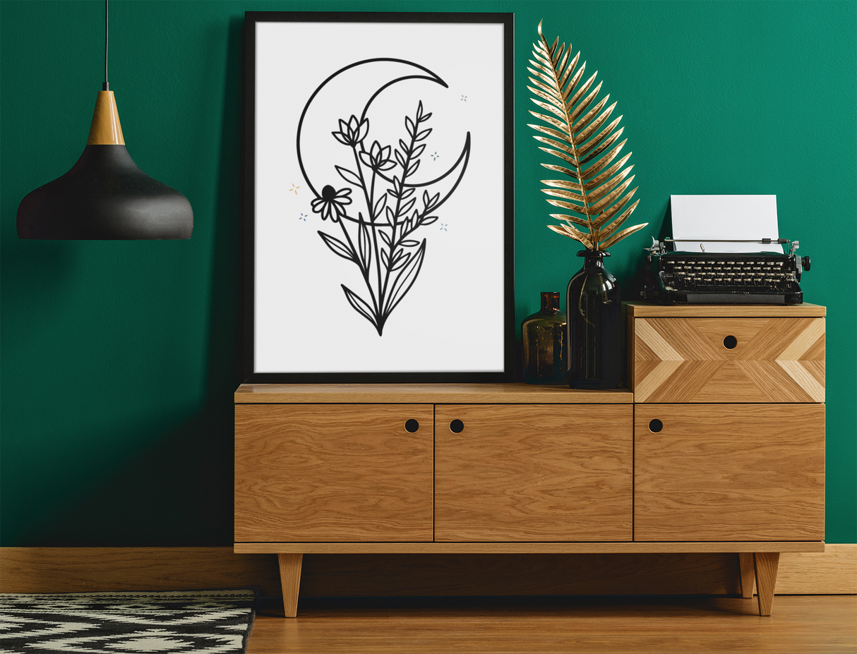 Floral Moon No.3 2022 Boho Hippie Simple Home Wall Decor Print by WinsterCreations™ Official Store