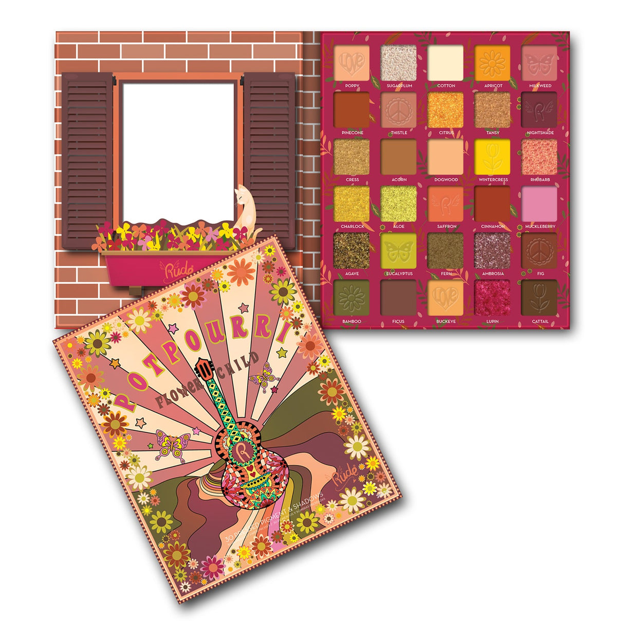 RUDE Flower Child 30 Pressed Pigment and Shadows Palette - Potpourri