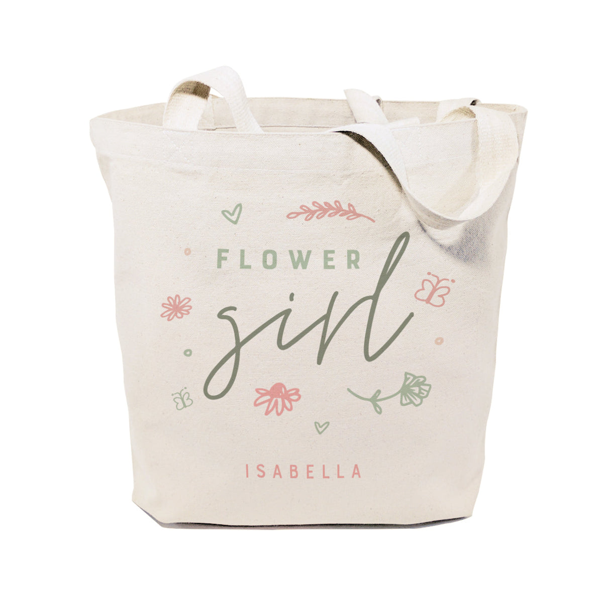 Floral Personalized Name Flower Girl Wedding Cotton Canvas Tote Bag by The Cotton & Canvas Co.